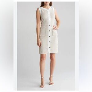 Tommy Hilfiger Ivory and Beige houndstooth knit dress